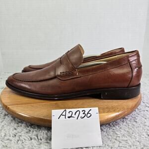 Saks Fifth Avenue Mens 9.5 Brown Leather Casual Office Apron Toe Penny Loafer